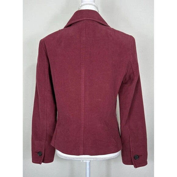 Ann Taylor Red Burgundy Cotton Button Down Blazer Jacket Size 0 - Picture 2 of 12
